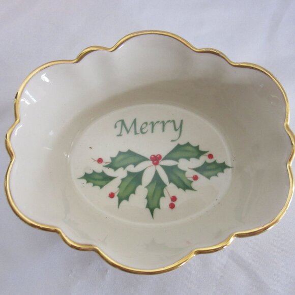 Lenox Holiday Set of 3 Candy Dishes Christmas Holly Berries Merry Believe Joy - Picture 3 of 9